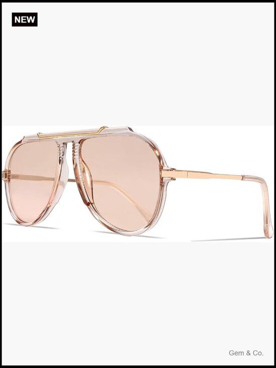 Oversized Aviator Sunglasses Retro Gold Metal Square Shield main image 5